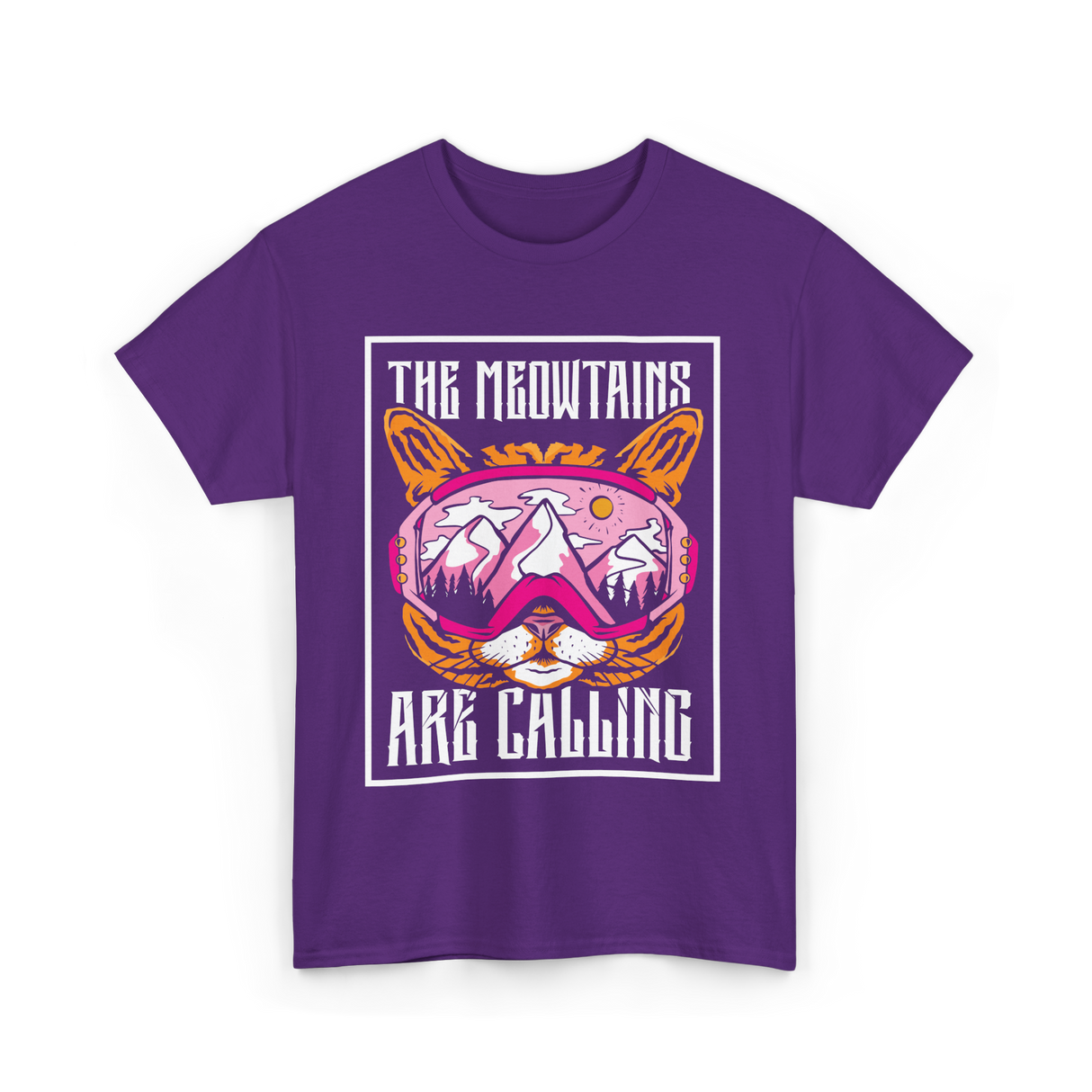 The Meowtains Are Calling Cat Skiing T-Shirt - Purple