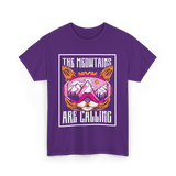 The Meowtains Are Calling Cat Skiing T-Shirt - Purple