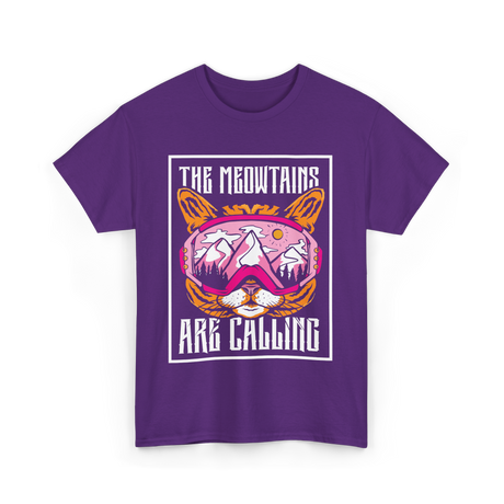 The Meowtains Are Calling Cat Skiing T-Shirt - Purple