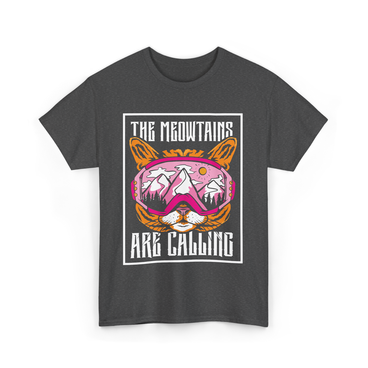 The Meowtains Are Calling Cat Skiing T-Shirt - Dark Heather