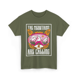 The Meowtains Are Calling Cat Skiing T-Shirt - Military Green