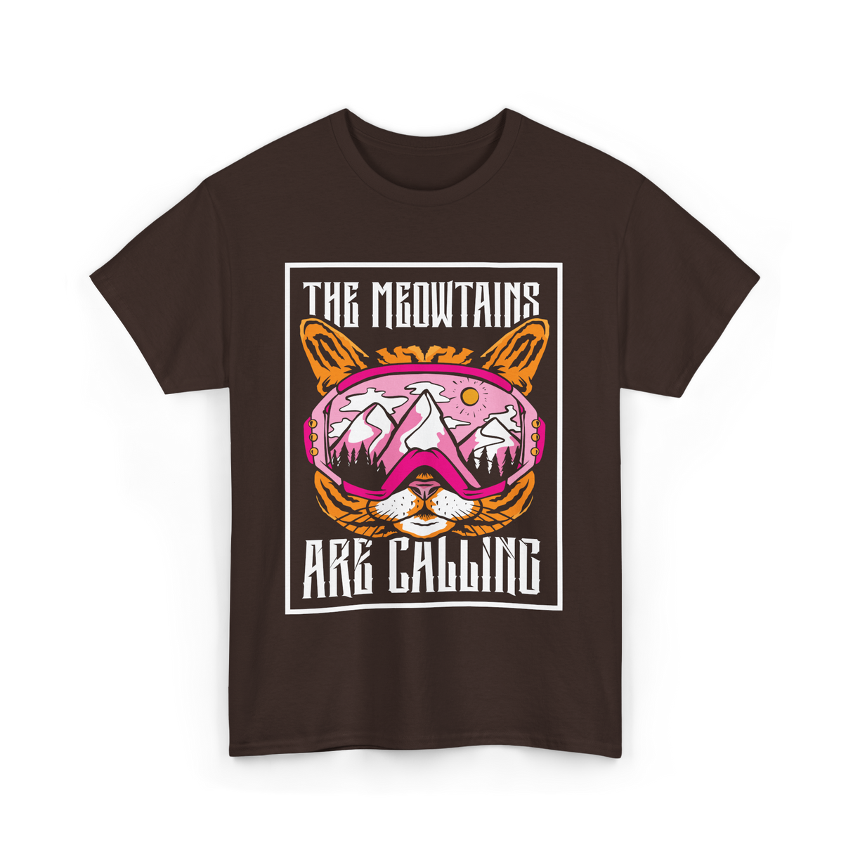 The Meowtains Are Calling Cat Skiing T-Shirt - Dark Chocolate