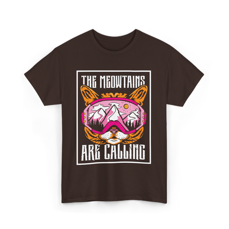 The Meowtains Are Calling Cat Skiing T-Shirt - Dark Chocolate