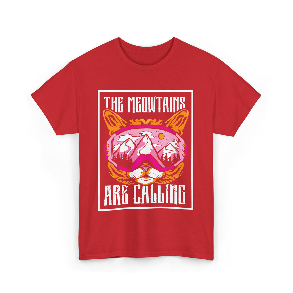 The Meowtains Are Calling Cat Skiing T-Shirt - Red