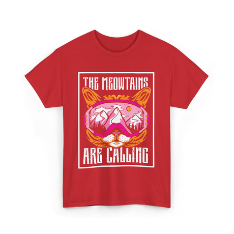 The Meowtains Are Calling Cat Skiing T-Shirt - Red