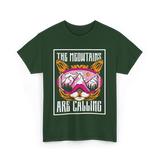 The Meowtains Are Calling Cat Skiing T-Shirt - Forest Green