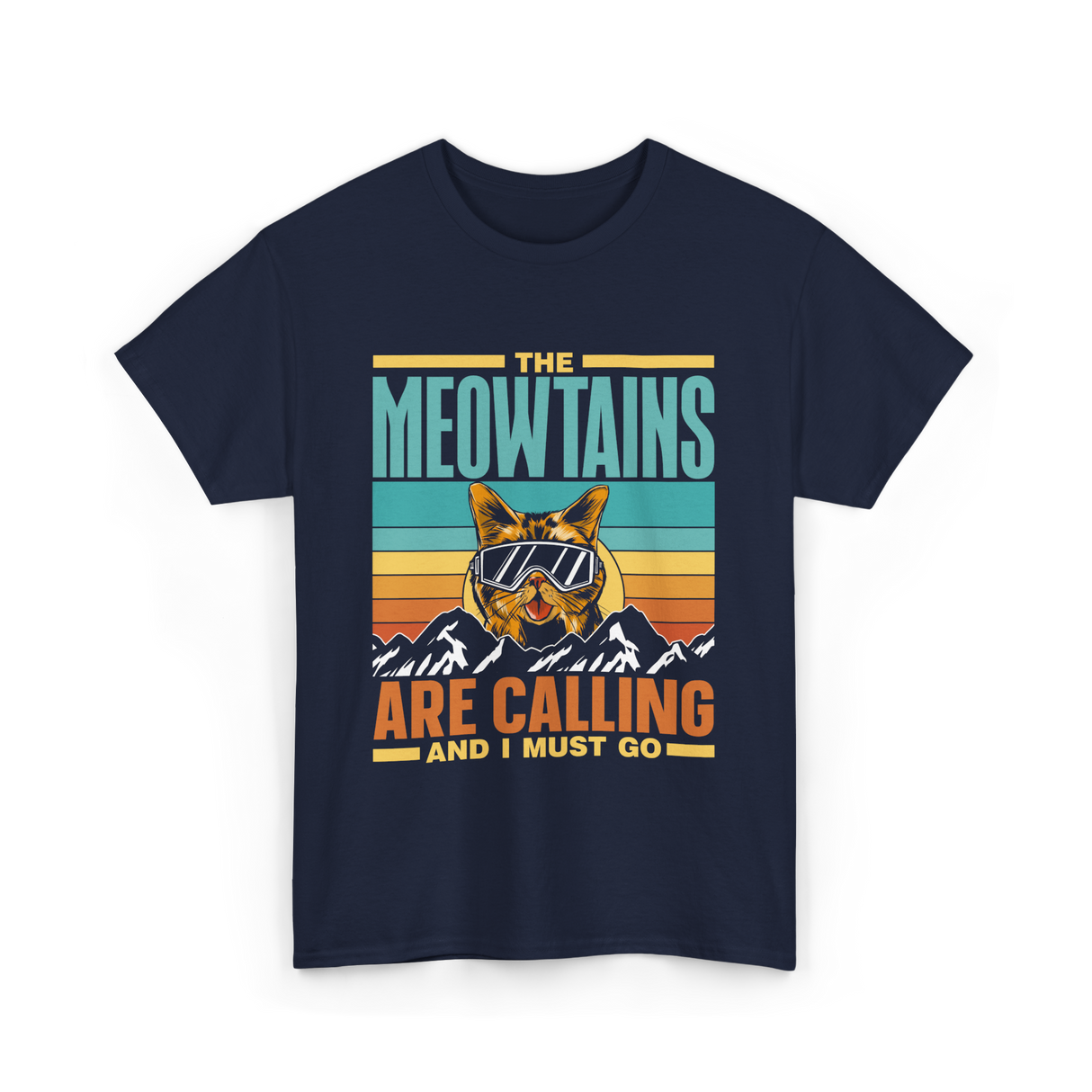 The Meowtains Are Calling Cat T-Shirt - Navy