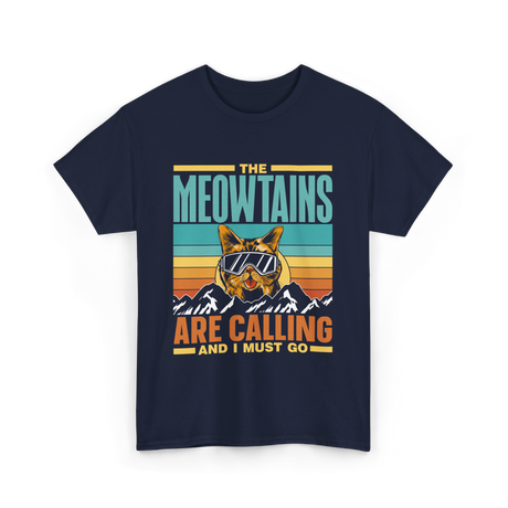 The Meowtains Are Calling Cat T-Shirt - Navy