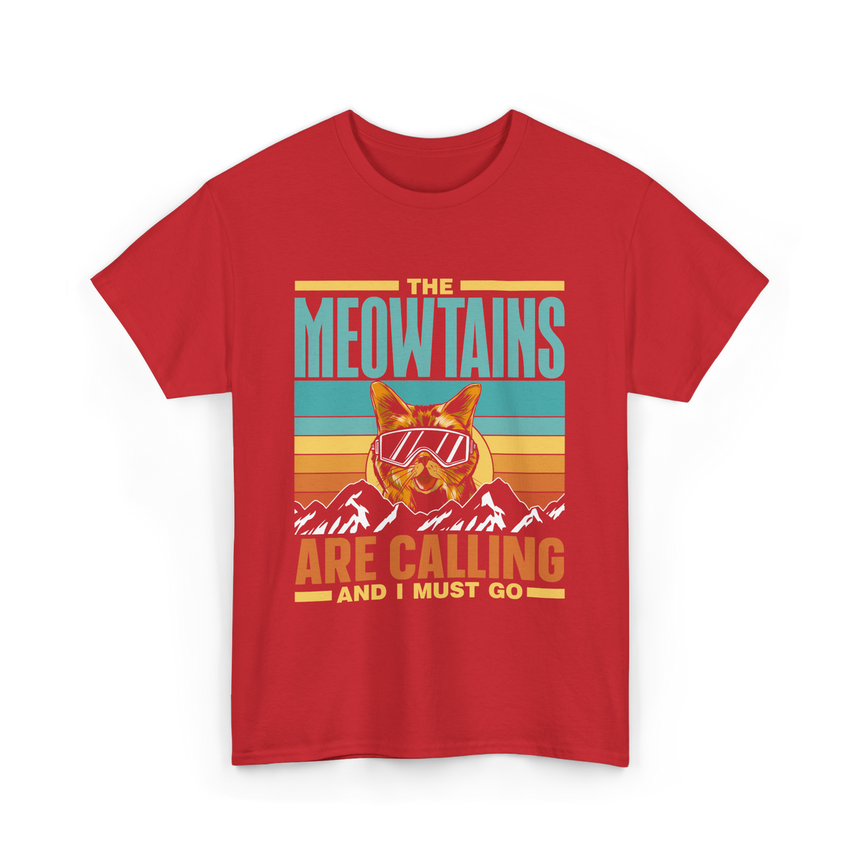 The Meowtains Are Calling Cat T-Shirt - Red