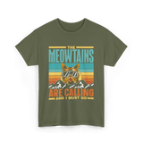 The Meowtains Are Calling Cat T-Shirt - Military Green