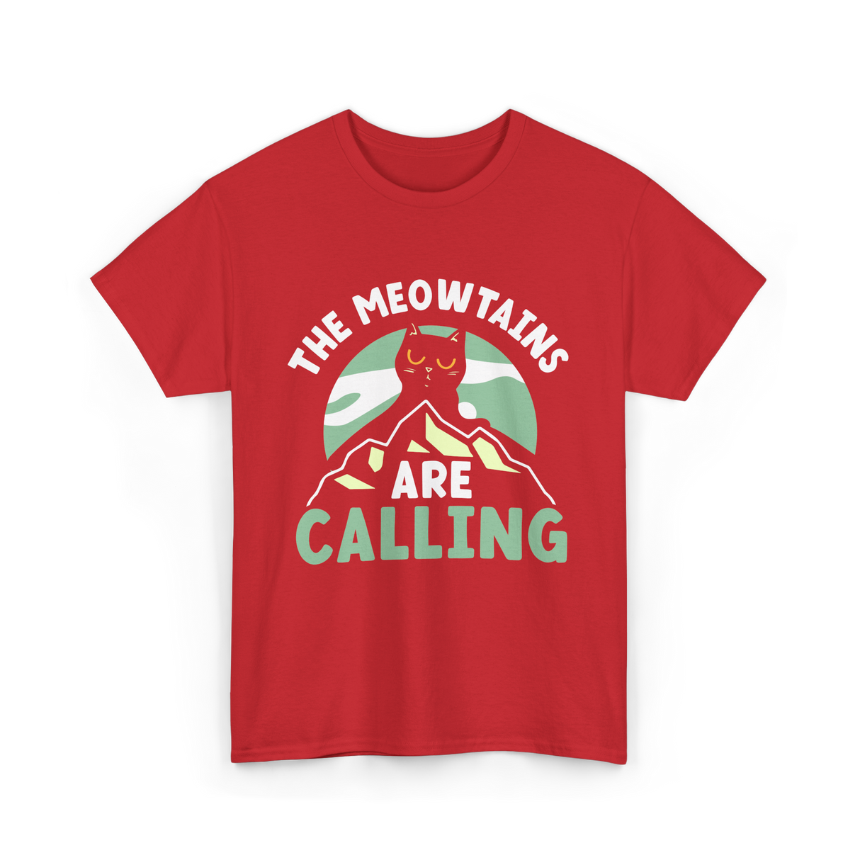 The Meowtains Are Calling Cat T-Shirt - Red