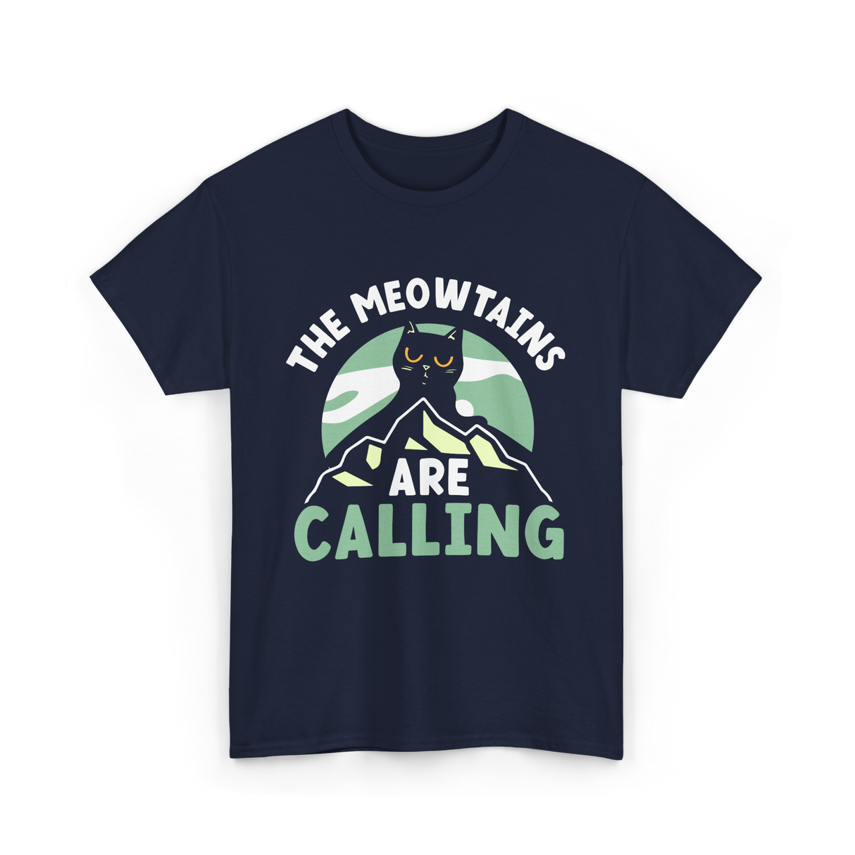 The Meowtains Are Calling Cat T-Shirt - Navy