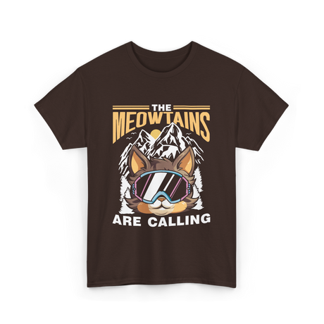 The Meowtains Are Calling Mountain Cat T-Shirt - Dark Chocolate