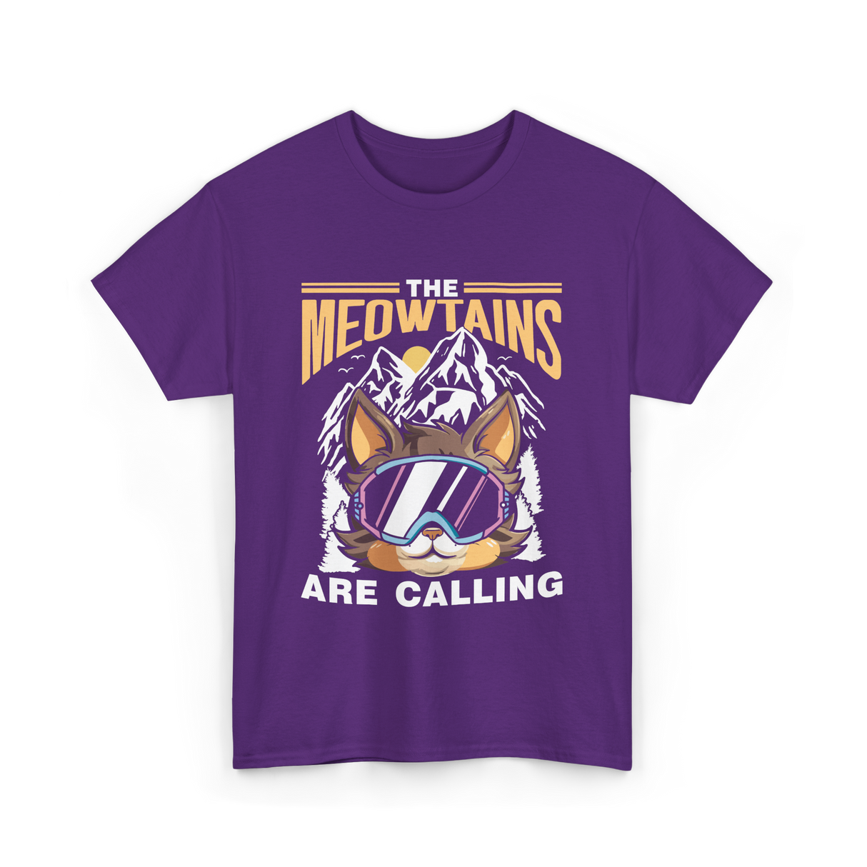 The Meowtains Are Calling Mountain Cat T-Shirt - Purple