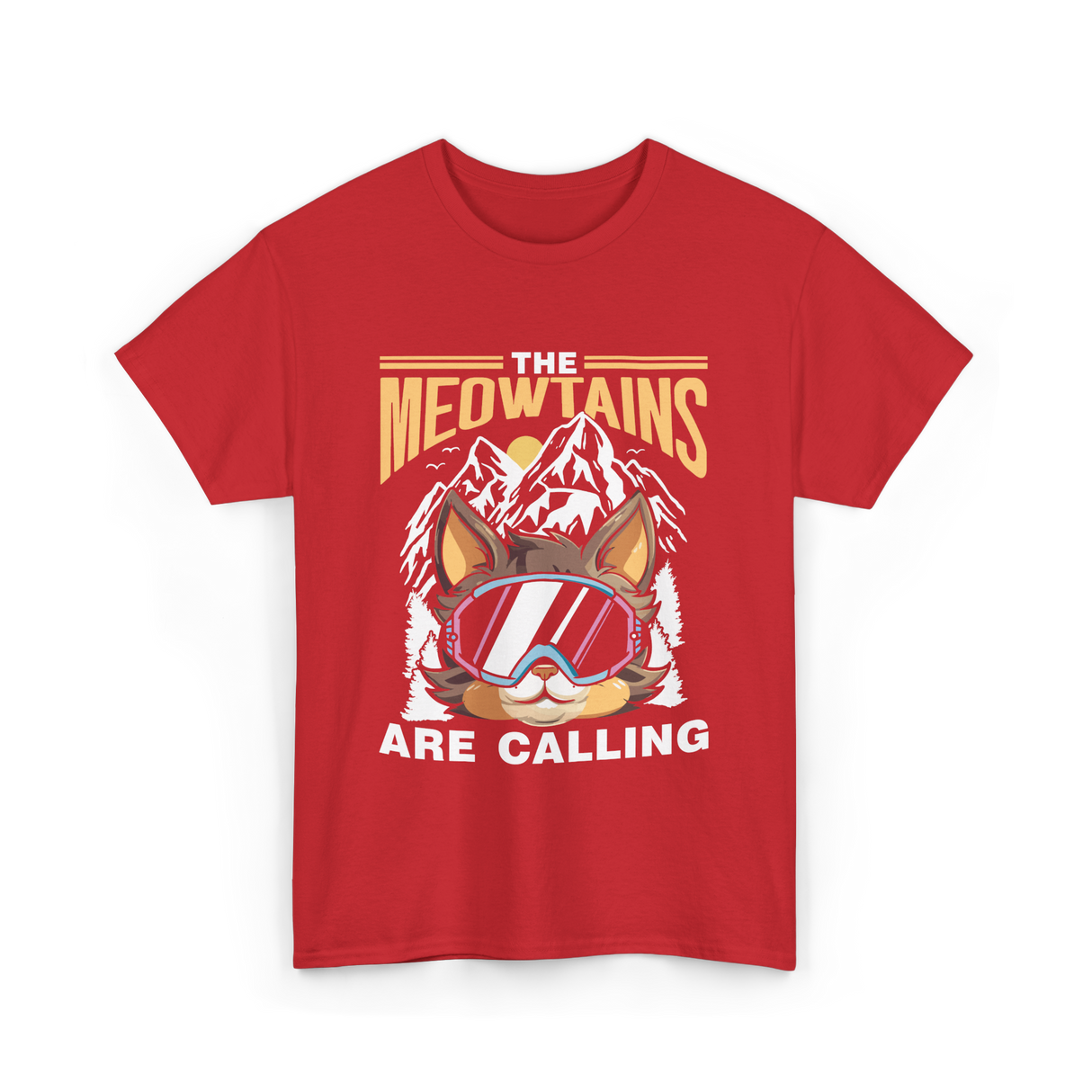 The Meowtains Are Calling Mountain Cat T-Shirt - Red