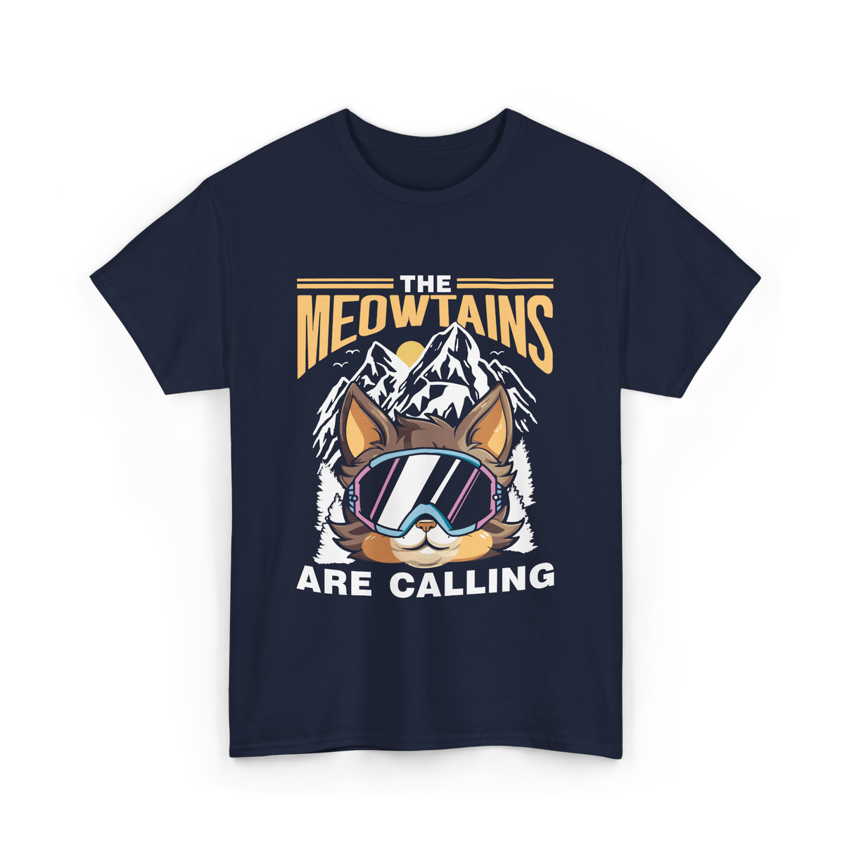 The Meowtains Are Calling Mountain Cat T-Shirt - Navy