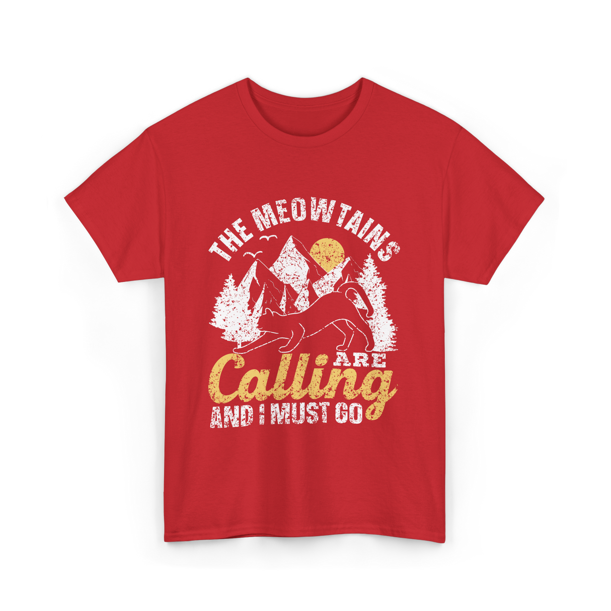 The Meowtains Are Calling Mountain T-Shirt - Red