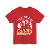 The Meowtains Are Calling Mountain T-Shirt - Red