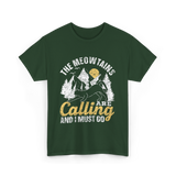 The Meowtains Are Calling Mountain T-Shirt - Forest Green