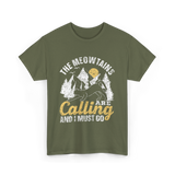 The Meowtains Are Calling Mountain T-Shirt - Military Green