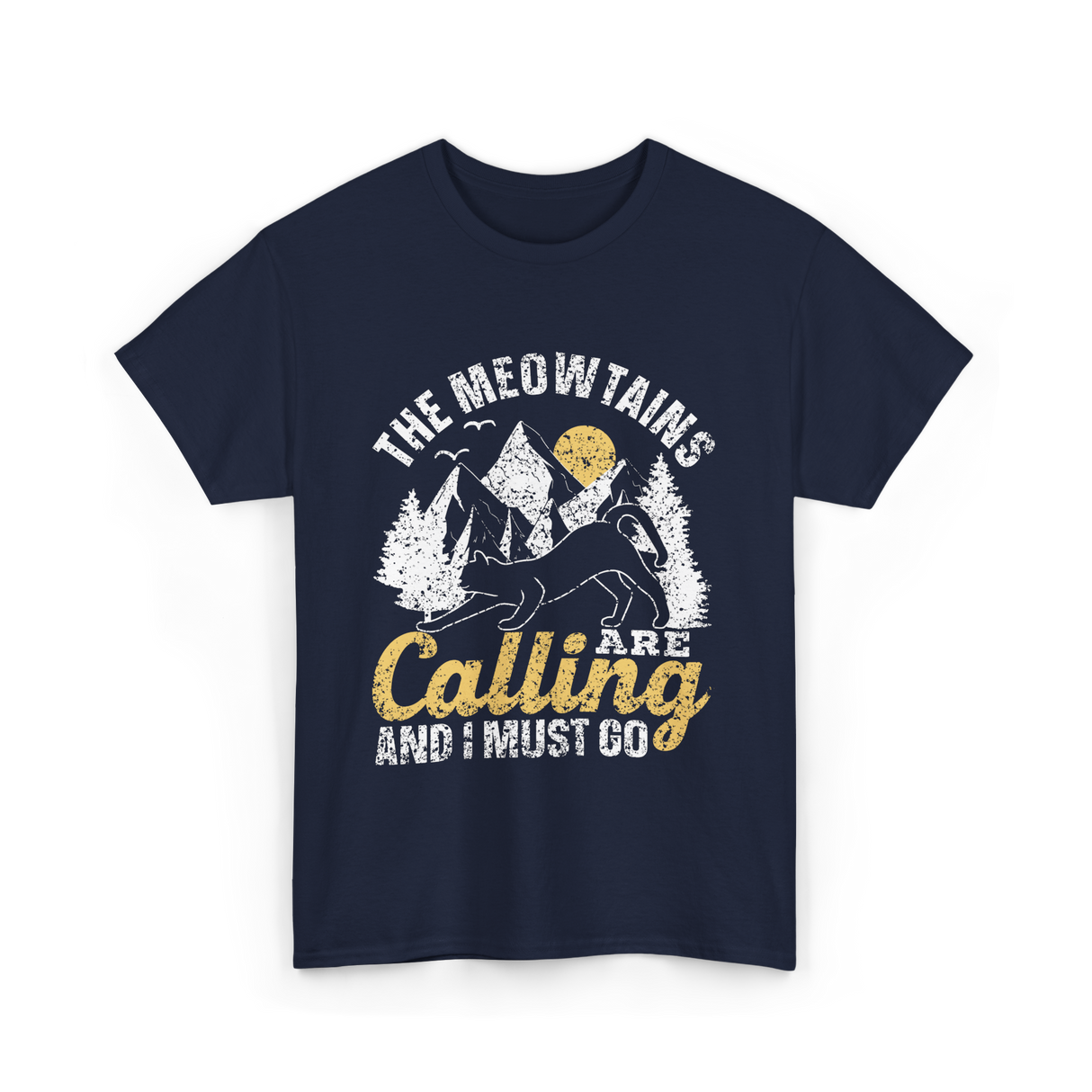 The Meowtains Are Calling Mountain T-Shirt - Navy