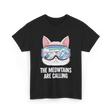 The Meowtains Are Calling Skiing Snowboarding T-Shirt - Black