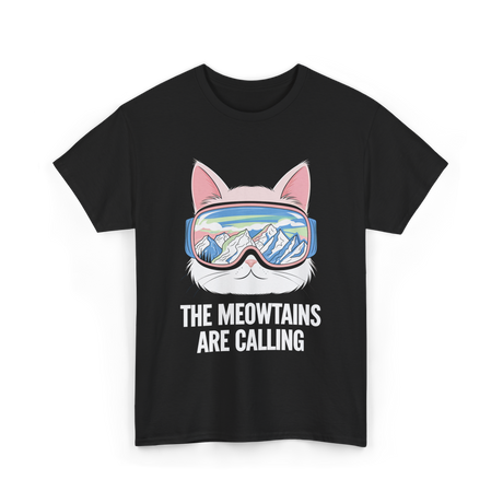 The Meowtains Are Calling Skiing Snowboarding T-Shirt - Black