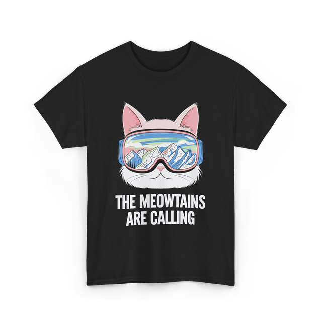 The Meowtains Are Calling Skiing Snowboarding T-Shirt - Black