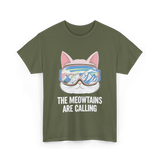 The Meowtains Are Calling Skiing Snowboarding T-Shirt - Military Green