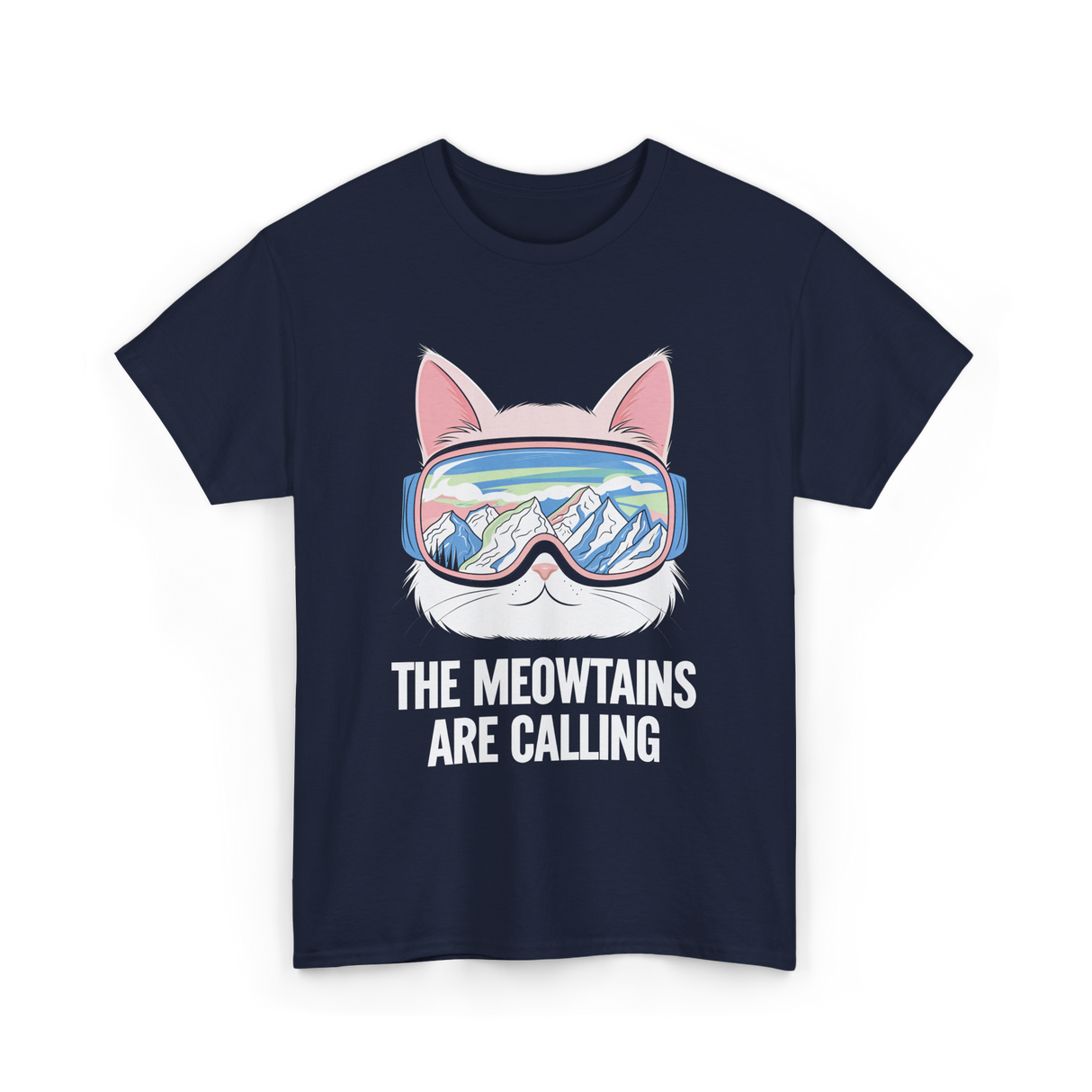 The Meowtains Are Calling Skiing Snowboarding T-Shirt - Navy