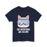 The Meowtains Are Calling Skiing Snowboarding T-Shirt - Navy