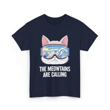 The Meowtains Are Calling Skiing Snowboarding T-Shirt - Navy