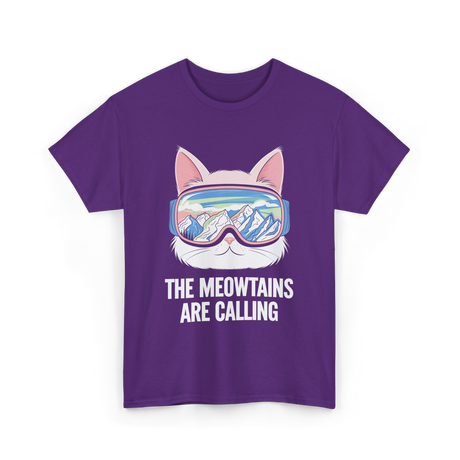 The Meowtains Are Calling Skiing Snowboarding T-Shirt - Purple