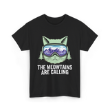 The Meowtains Are Calling Skiing T-Shirt - Black