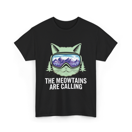 The Meowtains Are Calling Skiing T-Shirt - Black