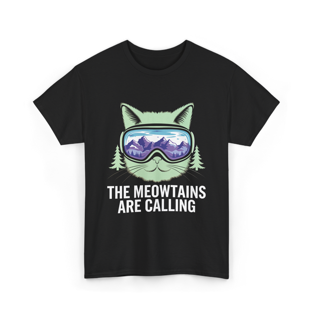 The Meowtains Are Calling Skiing T-Shirt - Black