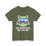 The Meowtains Are Calling Skiing T-Shirt - Military Green