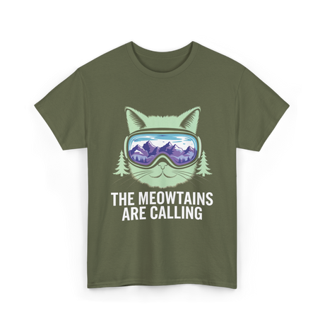 The Meowtains Are Calling Skiing T-Shirt - Military Green