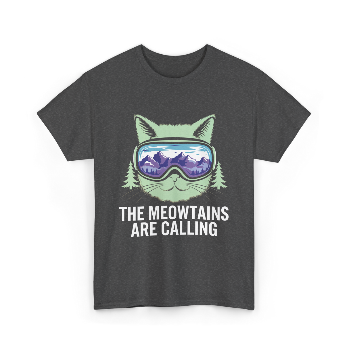 The Meowtains Are Calling Skiing T-Shirt - Dark Heather