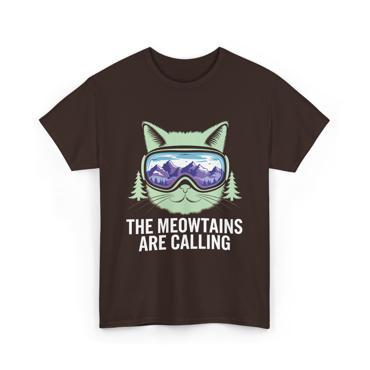 The Meowtains Are Calling Skiing T-Shirt - Dark Chocolate