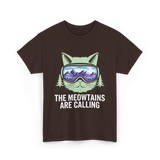 The Meowtains Are Calling Skiing T-Shirt - Dark Chocolate