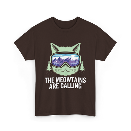 The Meowtains Are Calling Skiing T-Shirt - Dark Chocolate