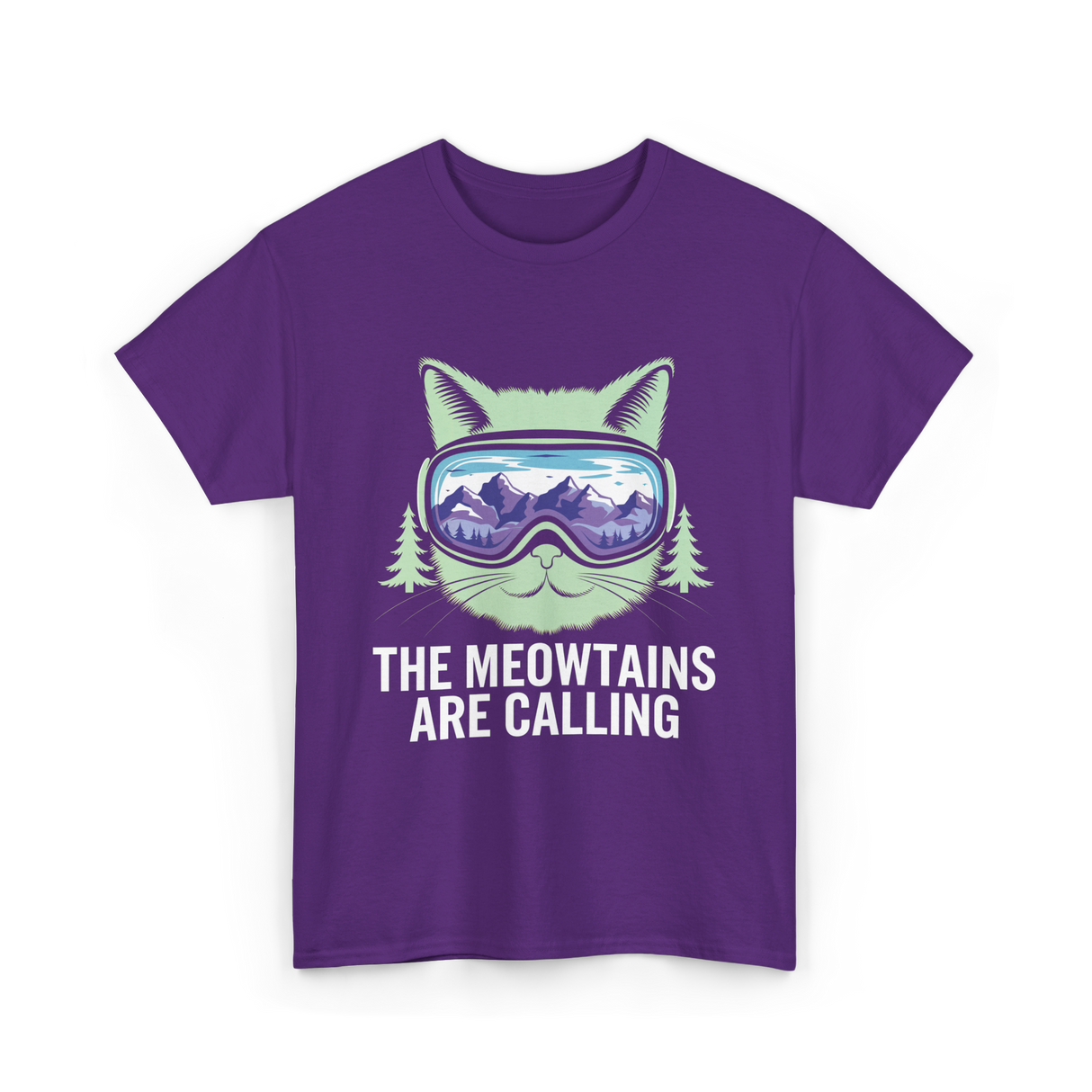 The Meowtains Are Calling Skiing T-Shirt - Purple