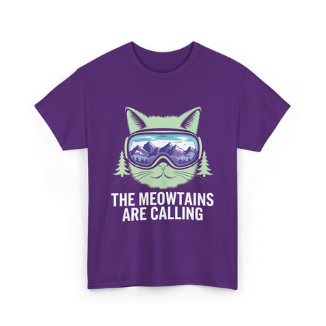 The Meowtains Are Calling Skiing T-Shirt - Purple