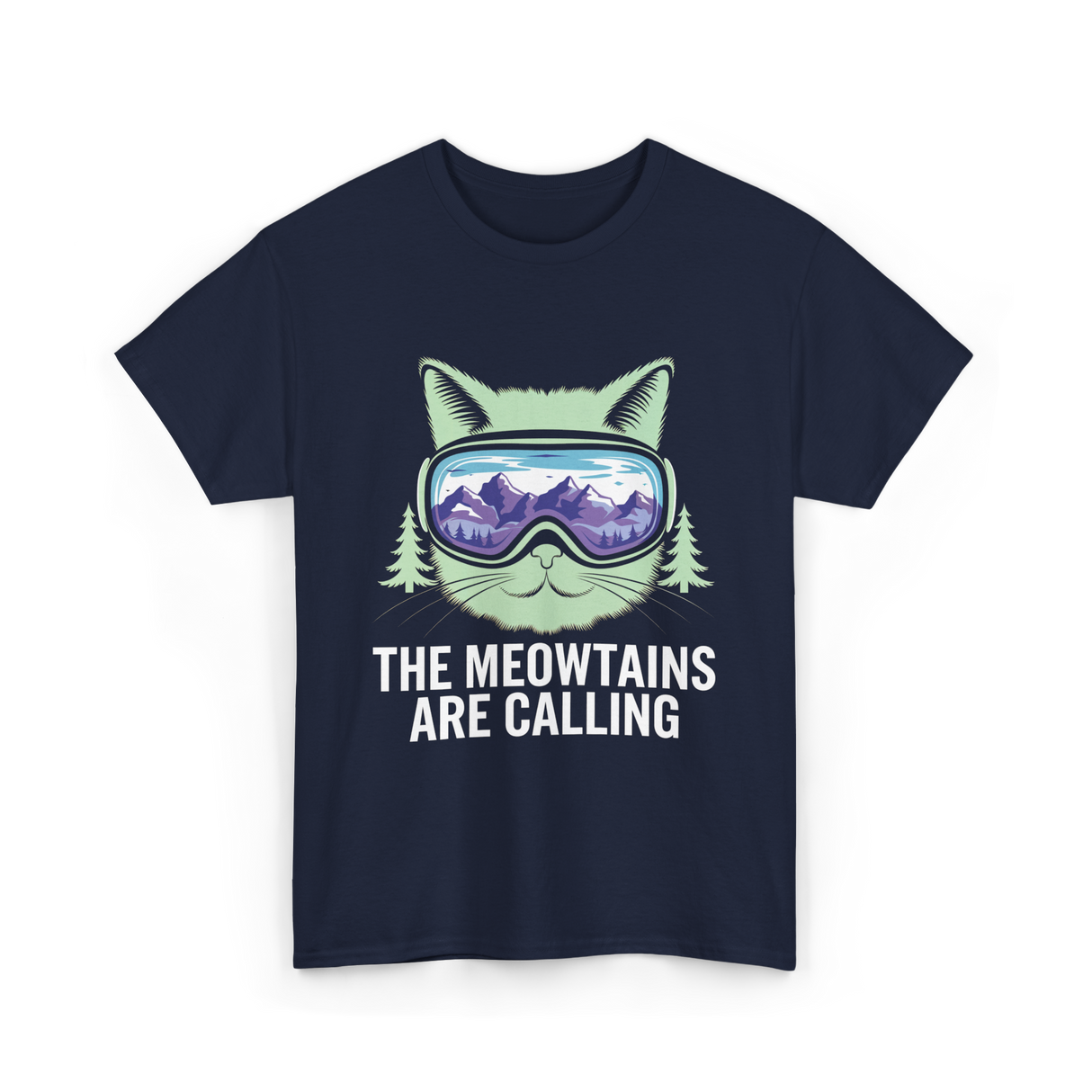 The Meowtains Are Calling Skiing T-Shirt - Navy