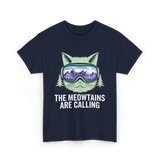 The Meowtains Are Calling Skiing T-Shirt - Navy