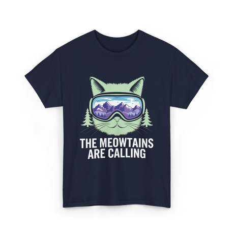 The Meowtains Are Calling Skiing T-Shirt - Navy