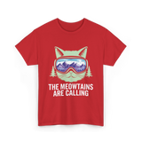 The Meowtains Are Calling Skiing T-Shirt - Red