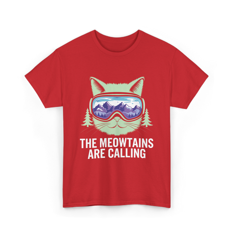 The Meowtains Are Calling Skiing T-Shirt - Red