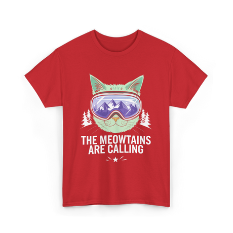 The Meowtains Are Calling Snowboard T-Shirt - Red